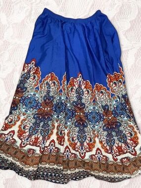Cupio Royal Blue Boho Border Maxi Skirt Large